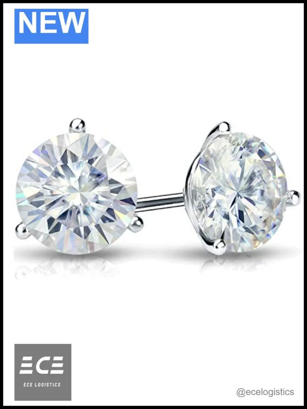 14k White Gold Moissanite Stud Earrings 2 Carat Round Cut